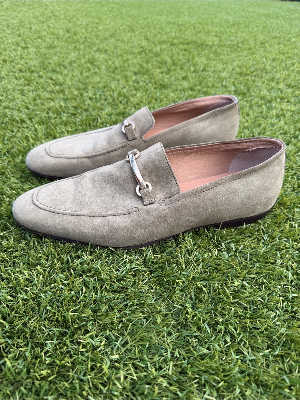 Reiss Men's Suede Bit Loafers in Olive Taupe
